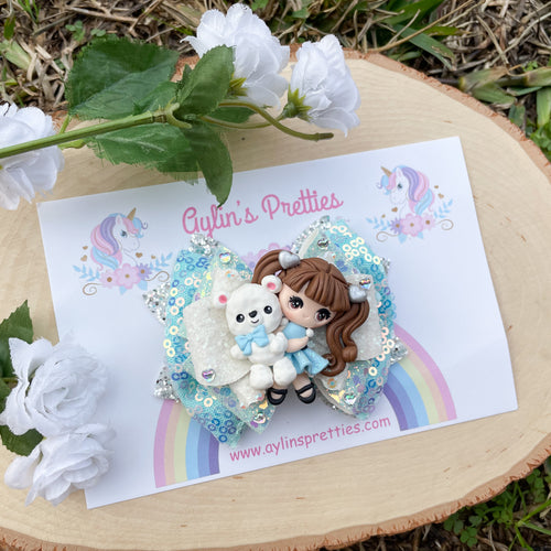 Blue Girl with Teddy Bear