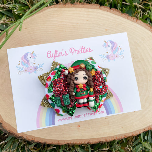 Elf Christmas Girl Ribbon Bow