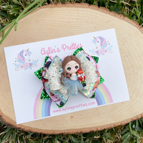 Blue Ballerina with Nutcracker Girl Ribbon Bow