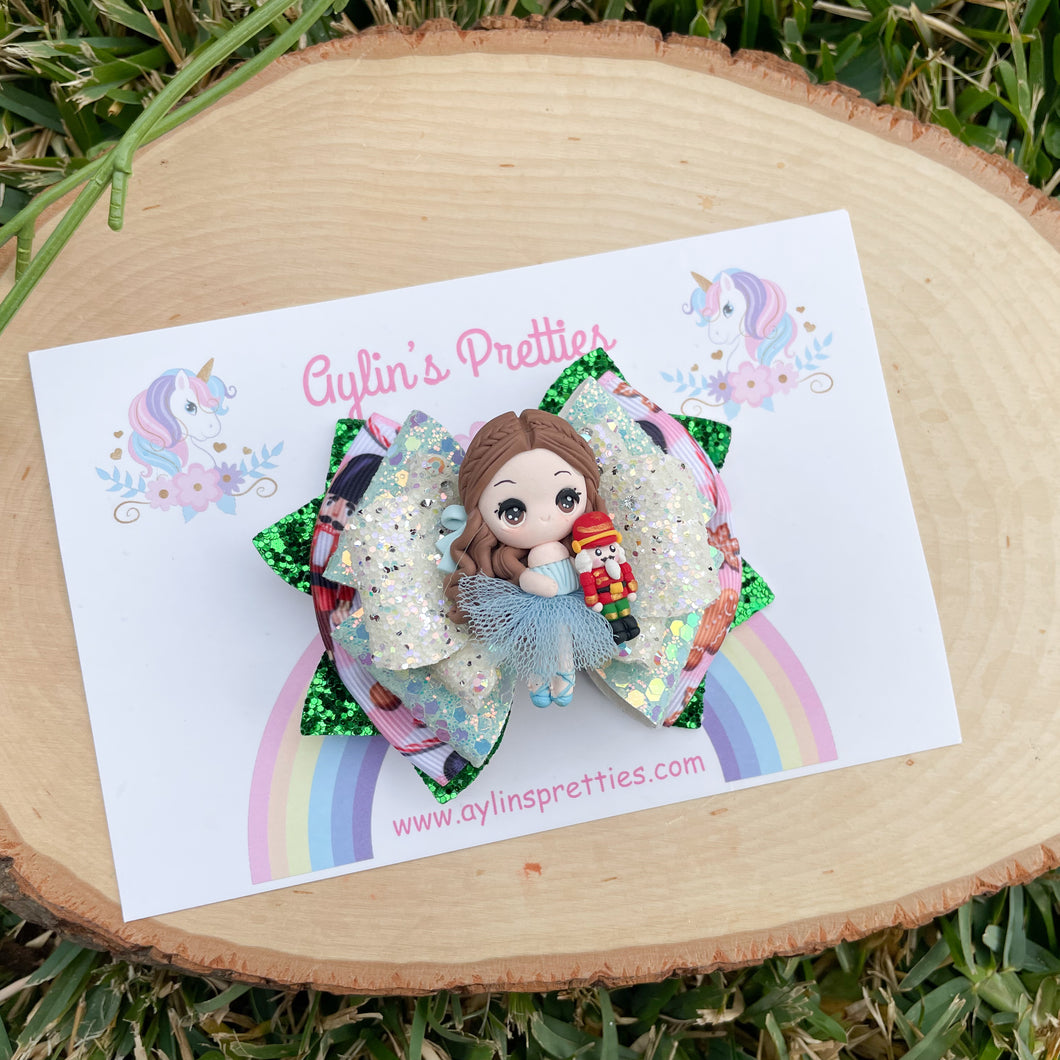 Blue Ballerina with Nutcracker Girl Ribbon Bow