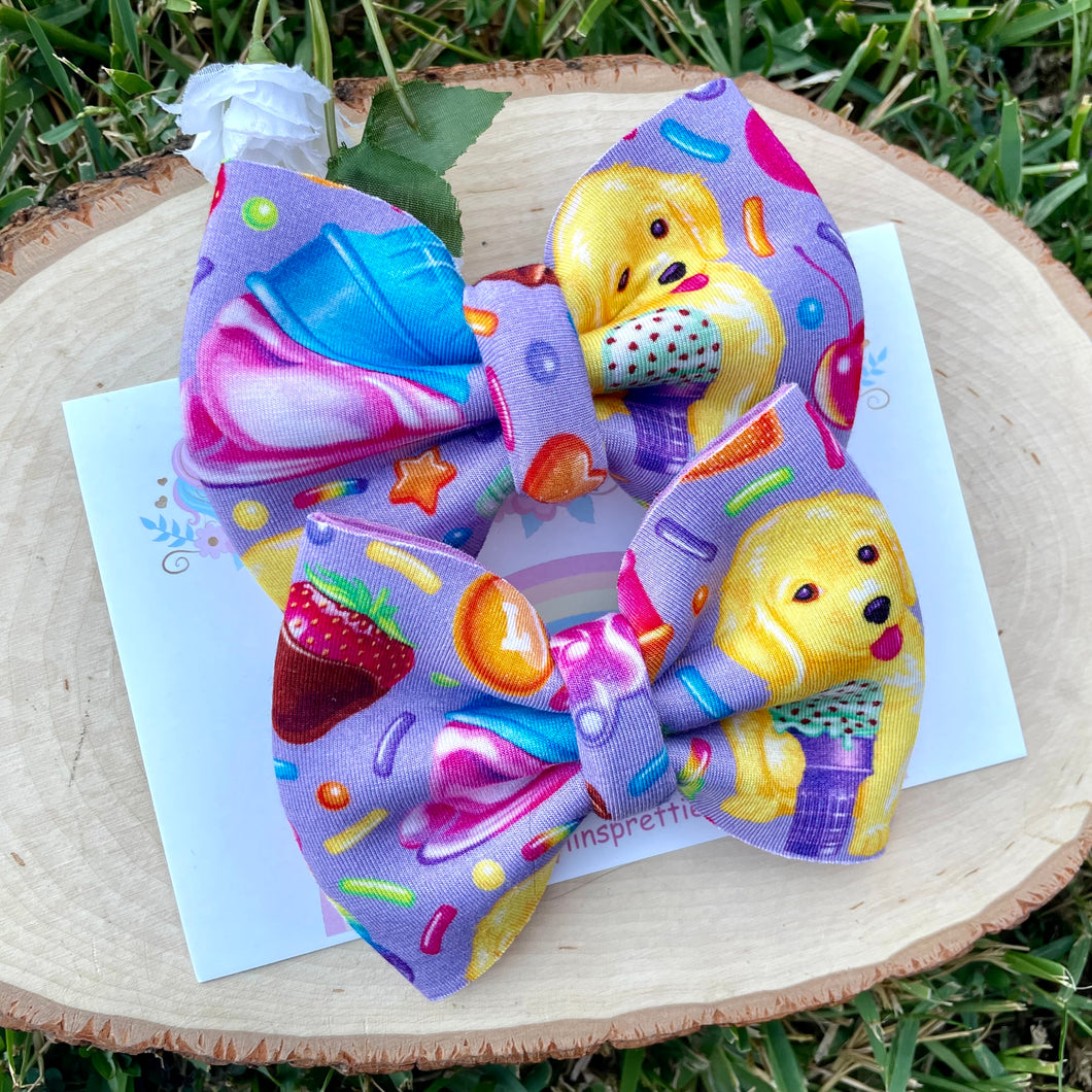 Rainbow Puppy Puff Bow Piggies 1