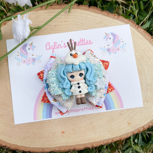 Snowman Girl  Ribbon Bow