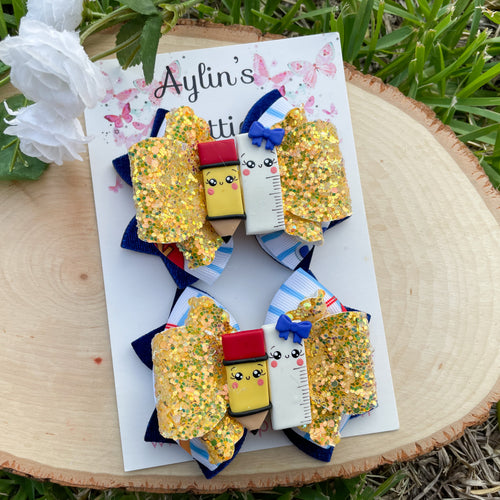 Pencil and Ruler Ribbon Piggies