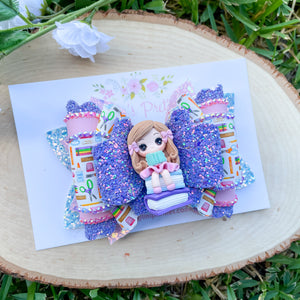 Pastel Book Girl on Books Bow