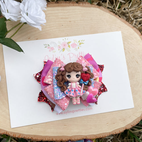 Girl with Heart Lollipop Ribbon Bow