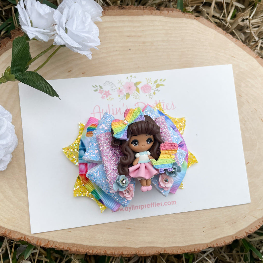 Rainbow Pop It Girl Ribbon Bow