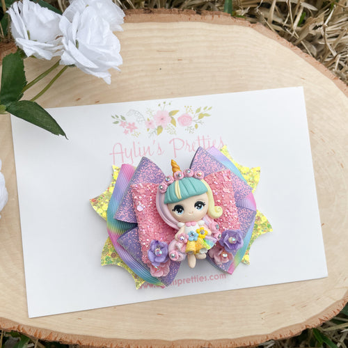 Rainbow Unicorn Girl Ribbon Bow