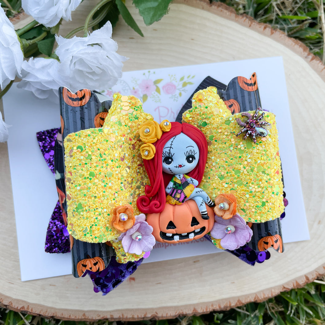 Rag Doll on Pumpkin Ribbon Bow