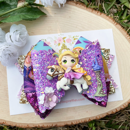Blonde Hair Princess on Horse Ribbon Bow