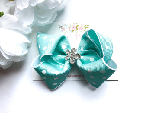 Mint Blue Dots Ribbon Bow
