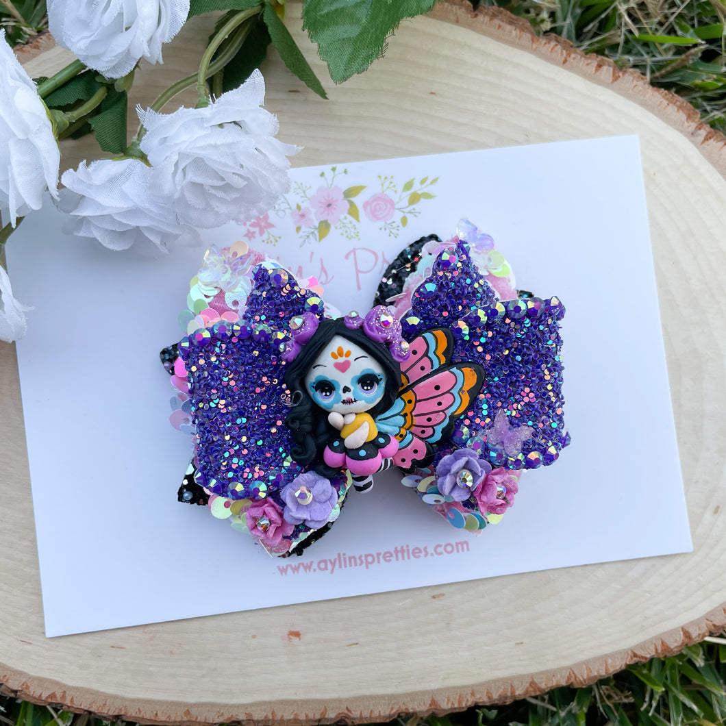 Sugar Skull Butterfly Ribbon Bow