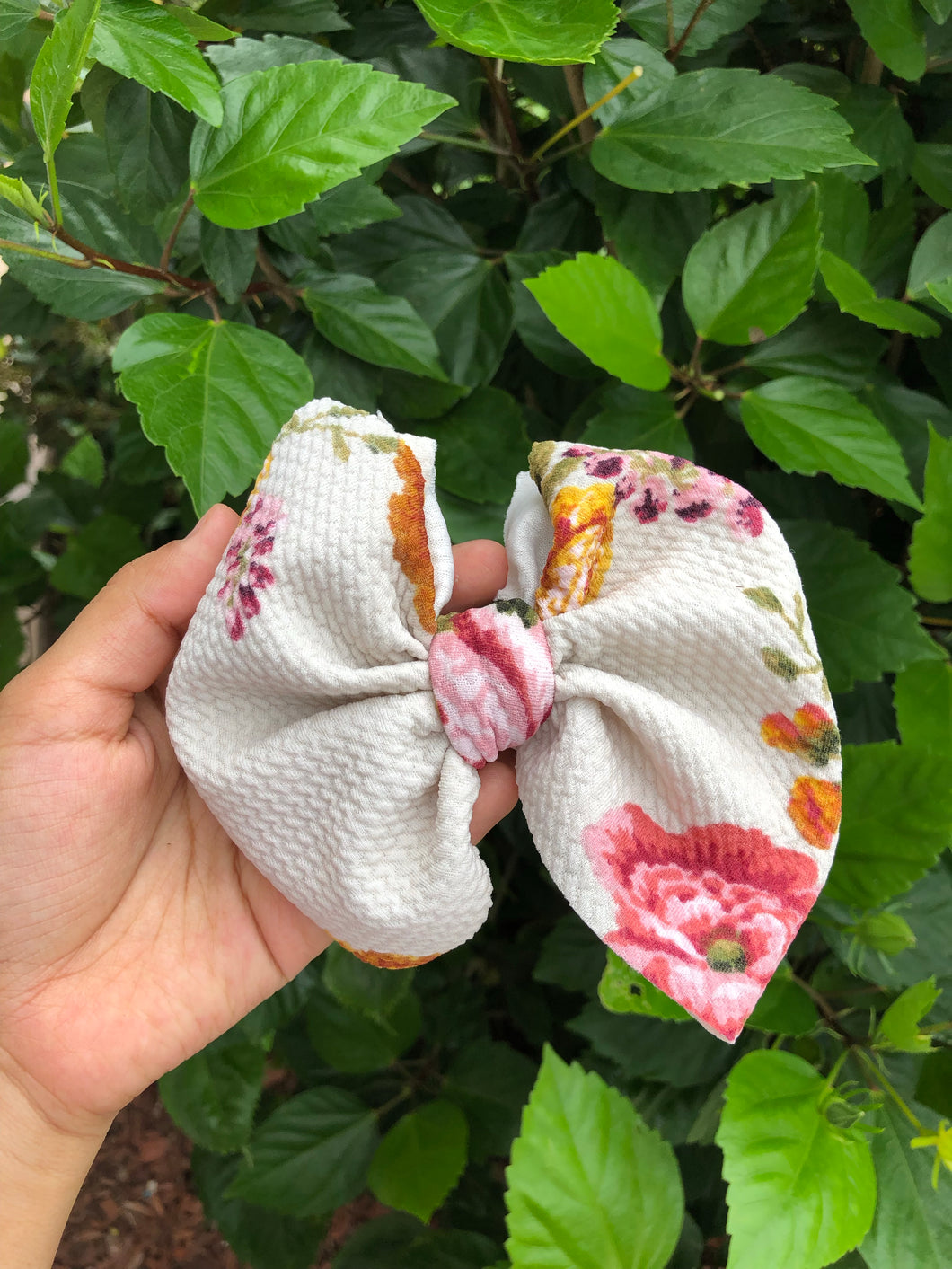 Cream with Peach Flowers Big Bow
