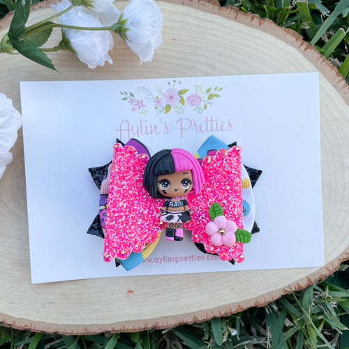 Pink/Black Hair Girl Ribbon Bow