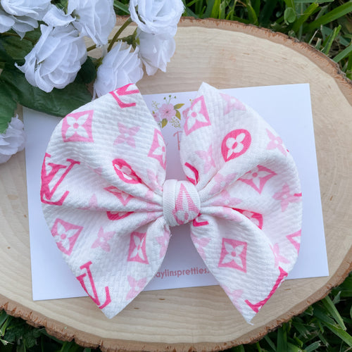 Pink and White LV Designer Bow