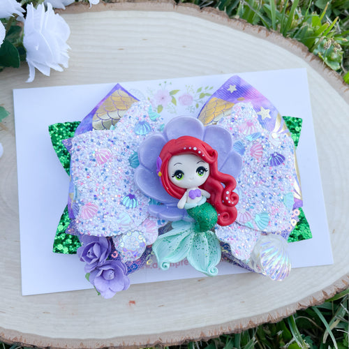 Mermaid Red Hair in Shell Princess Ribbon Bow