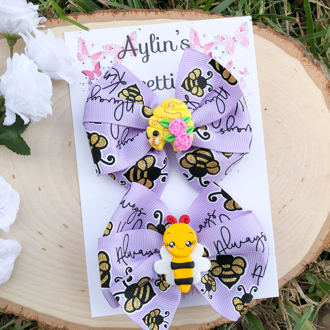 Purple Bee Ribbon Piggies