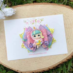 Floral Unicorn Girl Ribbon Bow