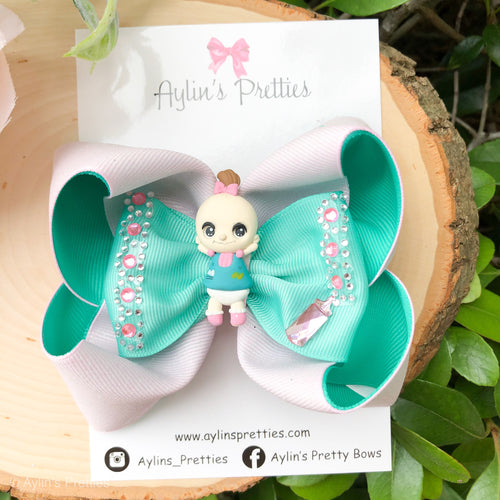 Green/Pink Baby Ribbon Bow