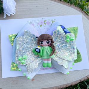 Green Game Girl Ribbon Bow