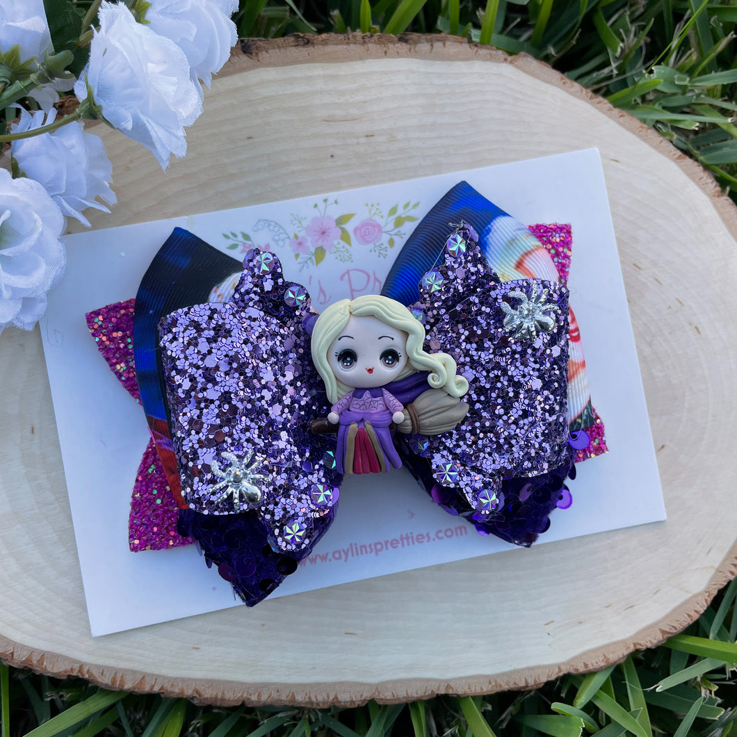 Blonde Flying Witch Ribbon Bow