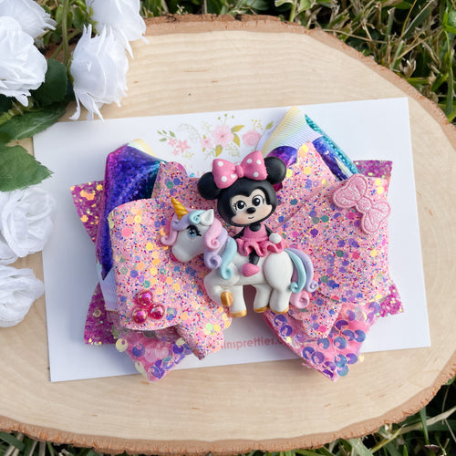 Mouse on Unicorn Ribbon Bow