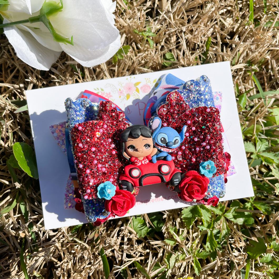 Hawaiian Monster Friends Ribbon Bow