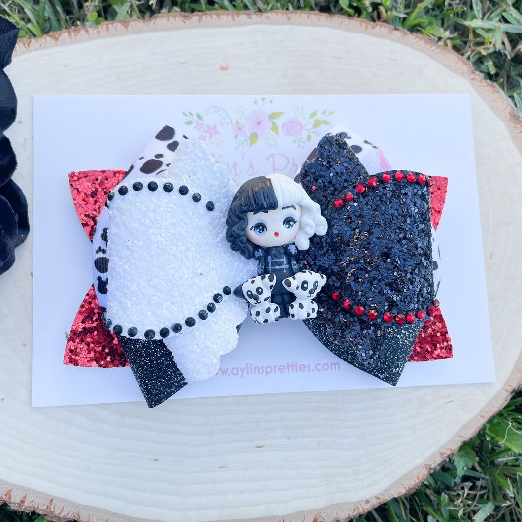 Dalmatian Evil Queen with Puppies Ribbon Bow