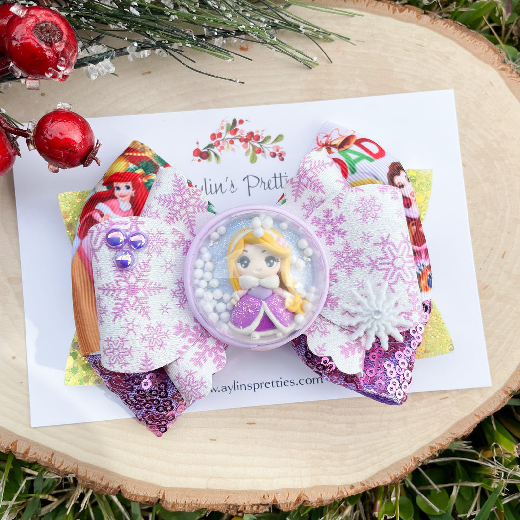 Long Hair Snow Globe Princess Ribbon Bow
