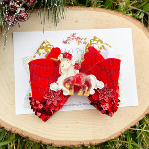 Christmas Unicorn Ribbon Bow