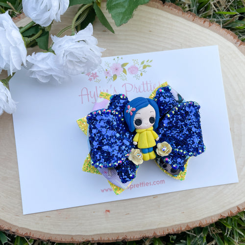 Button Eye Girl Ribbon Bow