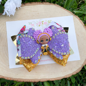 Gold and Purple Hair Doll Ribbon Bow