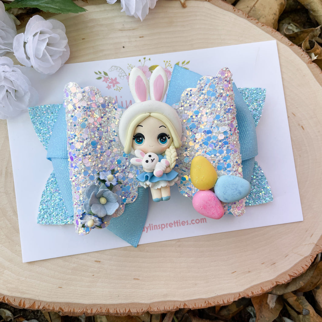 Blonde Ice Princess Bunny Ribbon Bow