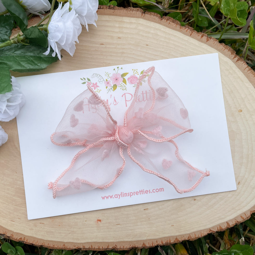 Baby Pink Tulle Hearts Bow