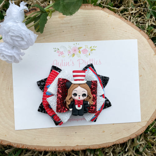 Cat in the Hat Girl Ribbon Bow