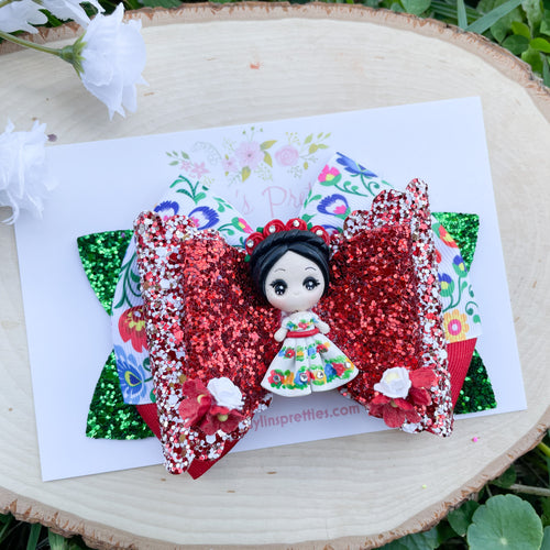 White Dress Traditional Girl Ribbon Bow