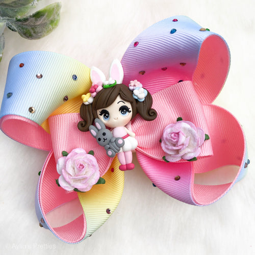 Floral Bunny Girl Ribbon Bow
