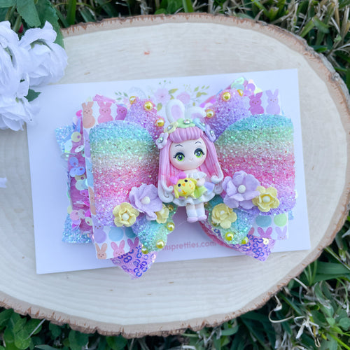 Girl Holding White Bunny Ribbon Bow