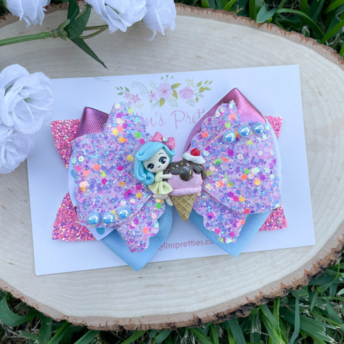 Girl on Ice Cream Ribbon Bow