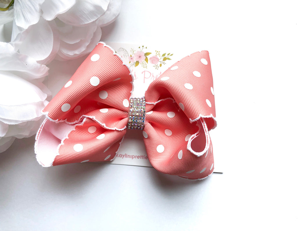Coral Dots Ribbon Bow