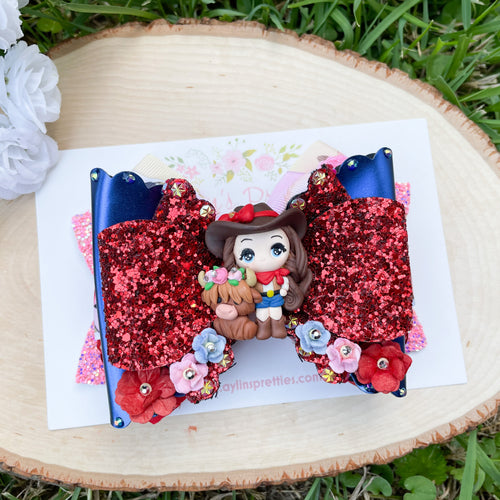 Girl with Cow Ribbon Bow