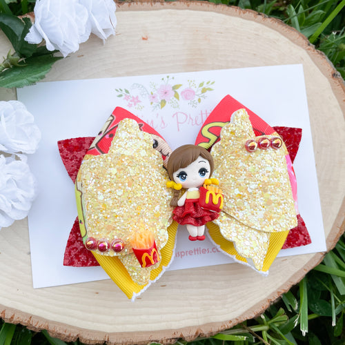 McDs Fast Food Pig Tails Girl Ribbon Bow
