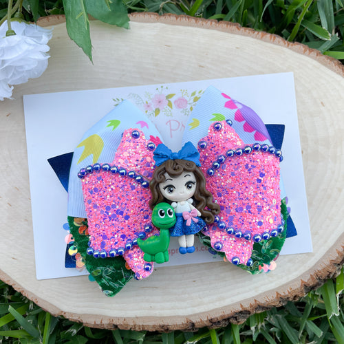Girl with Dinosaur Ribbon Bow