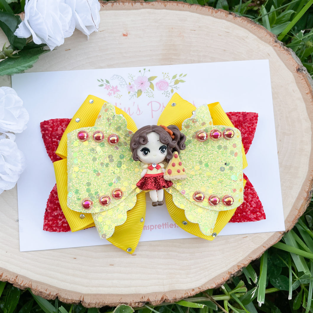 Pizza Girl Ribbon Bow