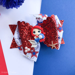 Red Patriotic Mermaid Ribbon Bow (lights up)