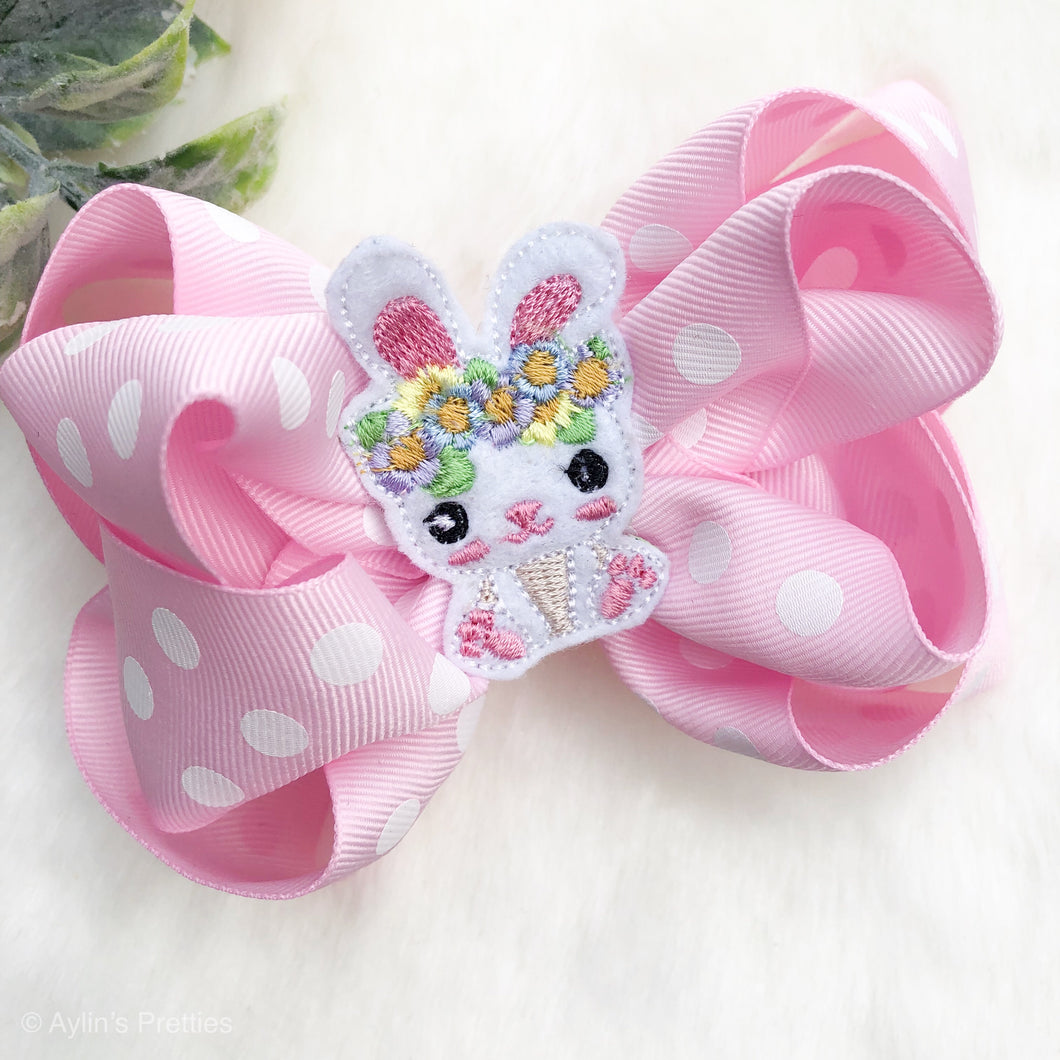 Polka Dot Feltie Bunny Ribbon Bow