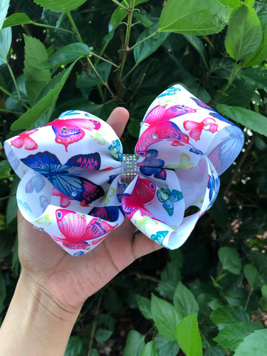 White Butterflies Ribbon Bow