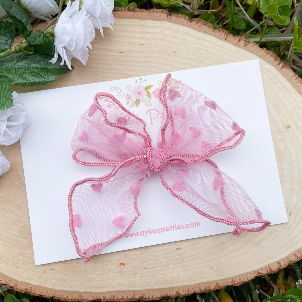 Bubblegum Tulle Hearts Bow