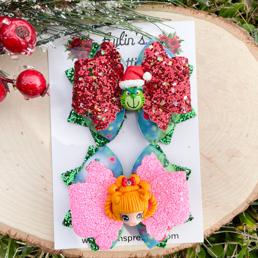 Mean One and Girl Ribbon Bows
