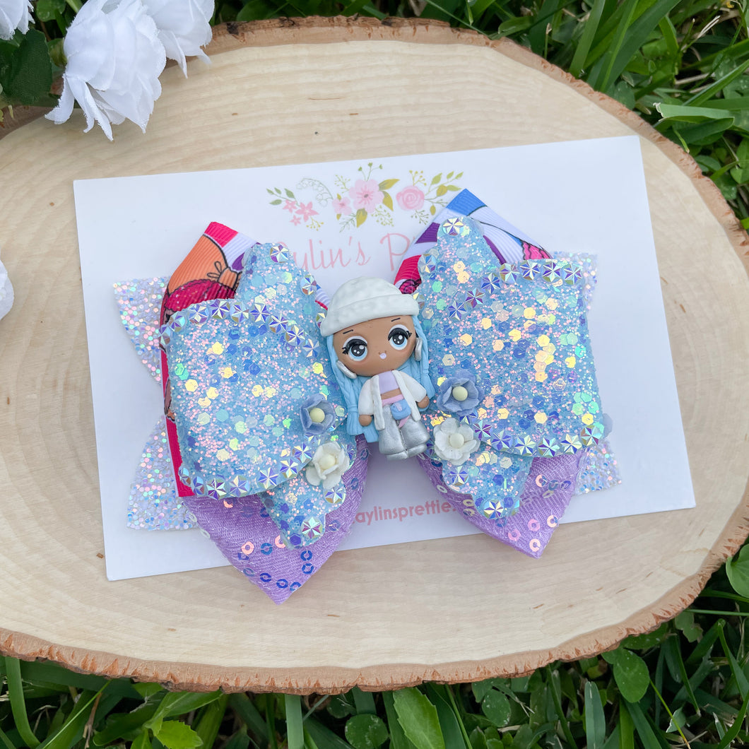 Blue Hair Doll Ribbon Bow