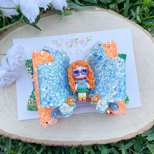 90s Orange Hair Cartoon Girl Ribbon Bow